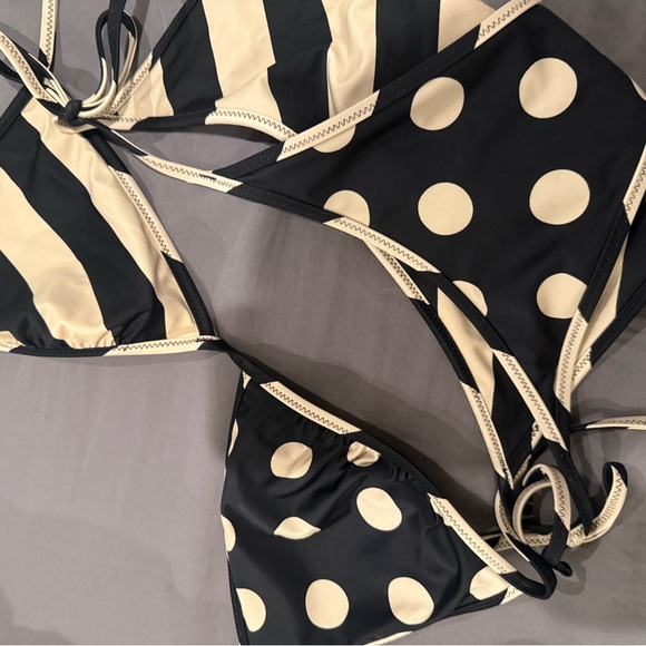 NEW J Crew Black and Cream Striped and Polka Dot Reversible Bikini - Picture 4 of 4